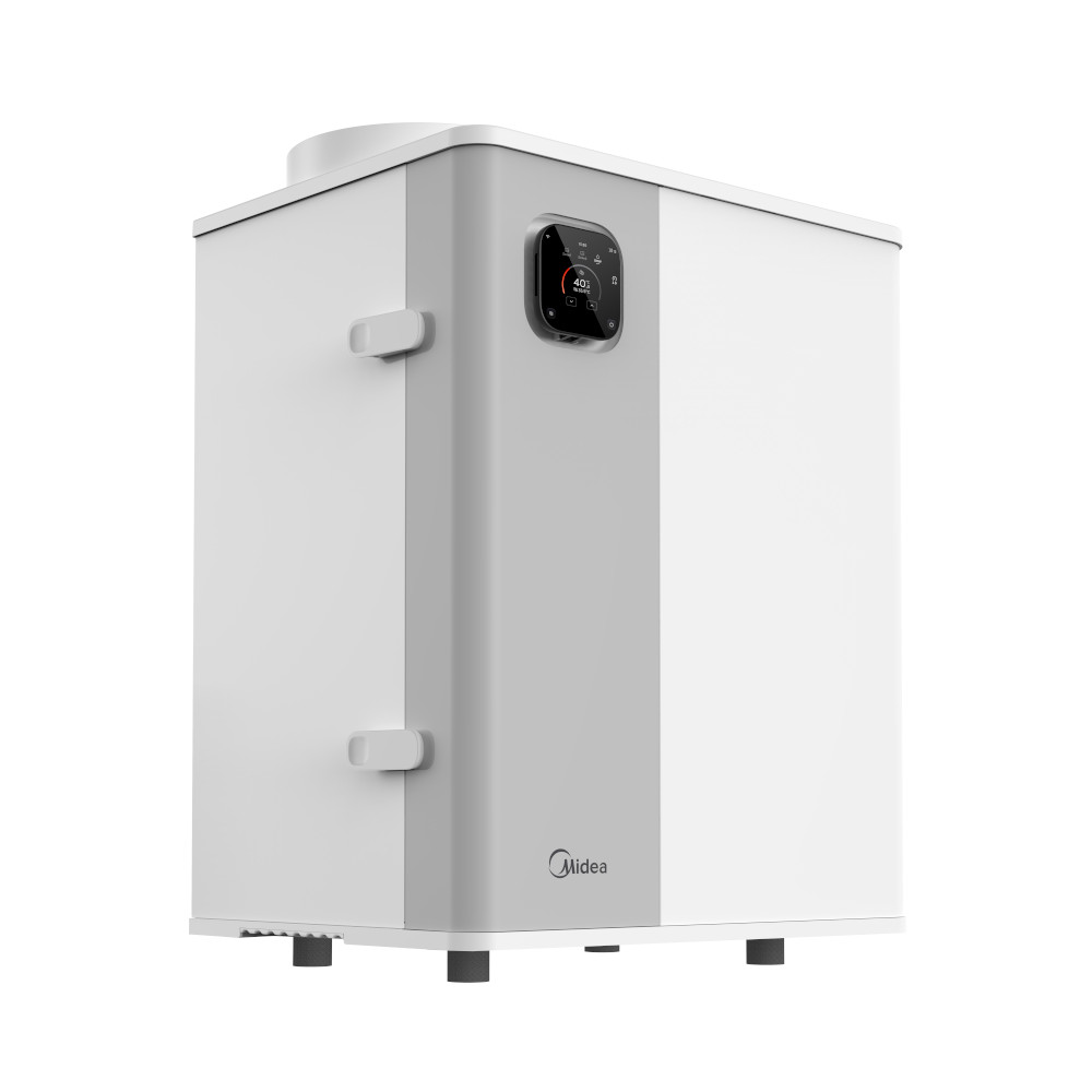 A white, box-shaped Hybrid Heat Pump appliance with a digital display and two handles on the side, shown on a plain background.